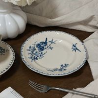 Assiettes à dîner et assiettes à salade en céramique imprimées de fleurs bleues de style vintage européen, décoration de table pour mariage