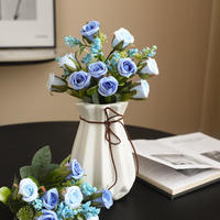 Vente en gros de roses artificielles en soie rouge et blanche pour toujours bouquet de fleurs simulées pour la Saint-Valentin ou la fête des mères