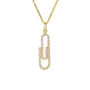 Gemnel custom jewelry sterling silver 18k gold plated diamond pave paper clip pendant necklace