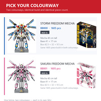 Robot en blocs de construction FREEDOM MECHA, 2 couleurs, 1605 pièces, 40 cm de haut, modèle d'exposition avec support, kit DIY, cadeau pour enfants de 6 ans et plus