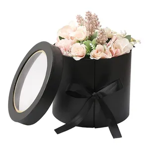 Özel pembe baskı kağıt karton düğün hediyesi lüks yuvarlak gül çiçek kapaklı kutu hediye paketleme