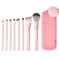 Ensemble de 8 pinceaux de maquillage personnalisés avec logo, rose, synthétiques doux, pour voyage, mignons, outils cosmétiques pour le visage, pinceaux pour le fond de teint et les fards à paupières, avec étui