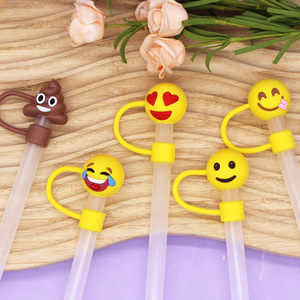 Capuchons de paille en silicone réutilisables amusants de 10 mm avec expressions, motifs caca et émoticônes, anti-poussière, pour enfants et fêtes - Product Image 3