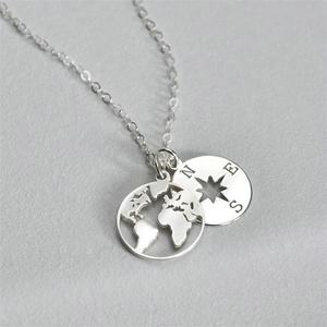 Personalizzato 18k oro Del Mondo Mappa e Bussola Collana di fascino del pendente Wanderlust Regalo in acciaio inox Gioielli viaggiatore - Product Image 4