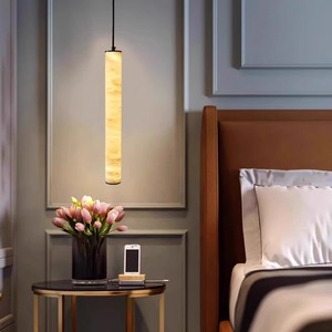 Modern Minimalist Cylindrical Pendant <b>Light</b> Led Single Head Natural Marble Bedroom Hotel Wall Lamp - Product Image 1