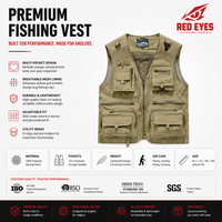 Gilet de pêche à la mouche multi-poches Red Eyes avec sac à dos intégré, échantillon gratuit, en polyester/nylon, pour la pêche