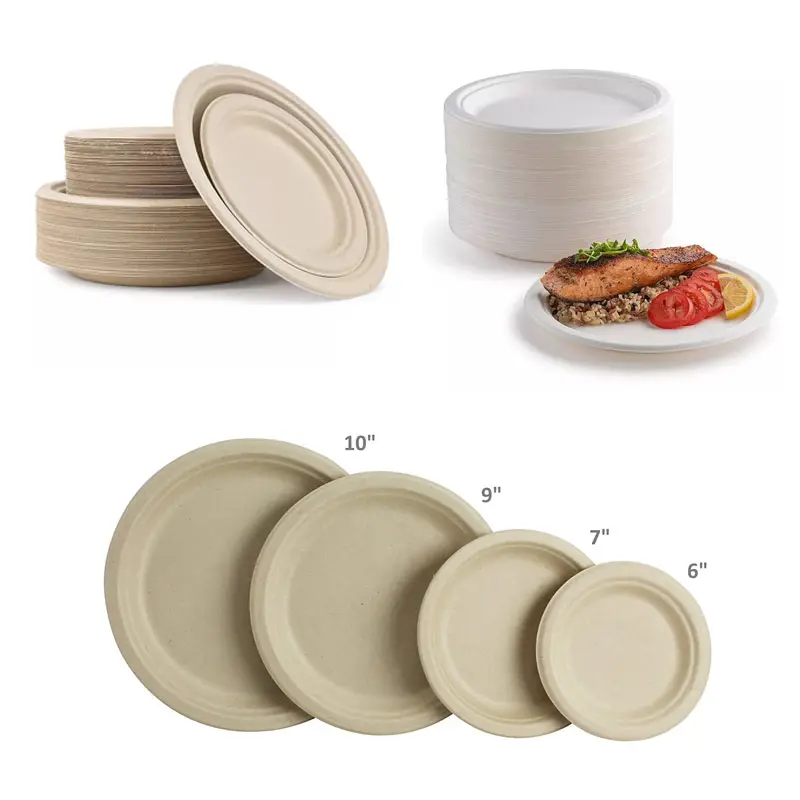 New arrival multiple specifications large capacity customisable bagasse paper plate 6 inch 7 inch 9 inch 10 inch plate