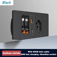 Prise murale standard brésilienne de type 118 avec câble rétractable intégré, prises et interrupteurs électriques à charge rapide de type C