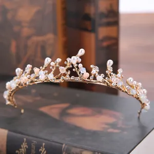 Diademi in lega d'oro con perle di strass accessori Para El Cabello testa da sposa pezzi corona principessa in metallo per ragazze di lusso