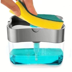 Plastic Liquid Soap Dispenser Hand Press Soap Pump <b>Sponge</b> <b>Holder</b> <b>Kitchen</b> Sink Organizer Caddy 2 in 1 <b>Kitchen</b> Accessories Set - Product Image 1