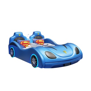 Lit enfant moderne en forme de voiture de course, lit enfant de luxe en bois et cuir - Product Image 6