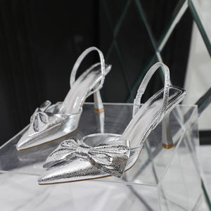 Francés de gama alta de las mujeres de punta estrecha de tacón <span class=keywords><strong>medio</strong></span> de aguja de tacón hueco <span class=keywords><strong>sandalias</strong></span> de Punta Sexy estilo de noche de plata de tacón alto de verano - Product Image 5