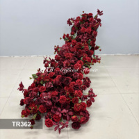 Chemin de table en fleurs artificielles en soie de haute qualité, rouge bordeaux, feuilles vertes, pour centre de table de mariage
