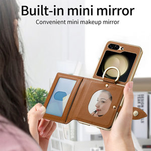 Custodia Protettiva a Doppio Strato con Portafoglio per Samsung Galaxy Z Flip 6 con <span class=keywords><strong>Porta</strong></span> Carte, Specchio Integrato e Cerniera - Product Image 3