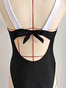 Custom Women's <b>Tummy</b> <b>Control</b> Sexy Sweetheart Neckline One-Piece Swimsuit Black and White Contrast Trim Bathing Suit - Product Image 4
