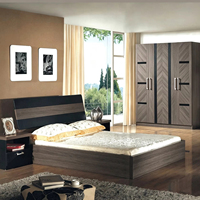 Ensemble de meubles de chambre à coucher avec lit queen-size en bois géométrique de style classique, le plus vendu, avec rangement pour chambre d'hôtes de villa