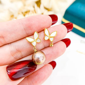 Boucles d'oreilles pendantes en argent S925 avec perles rondes de 9 à 15 mm, accessoire de perles DIY, 21119, pour la mode - Product Image 2