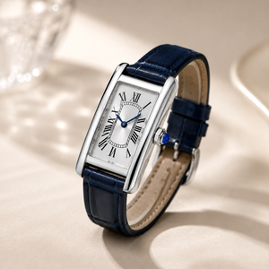 Montre rectangulaire de créateur à quartz avec chiffres romains, bracelet en cuir bleu, montre classique minimaliste pour le quotidien et les affaires - Product Image 4
