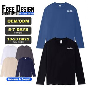 T-shirt à manches longues pour homme en coton 100% de haute qualité 210GSM, col rond uni, impression personnalisée, séchage rapide, respirant, t-shirts unisexes - Product Image 1