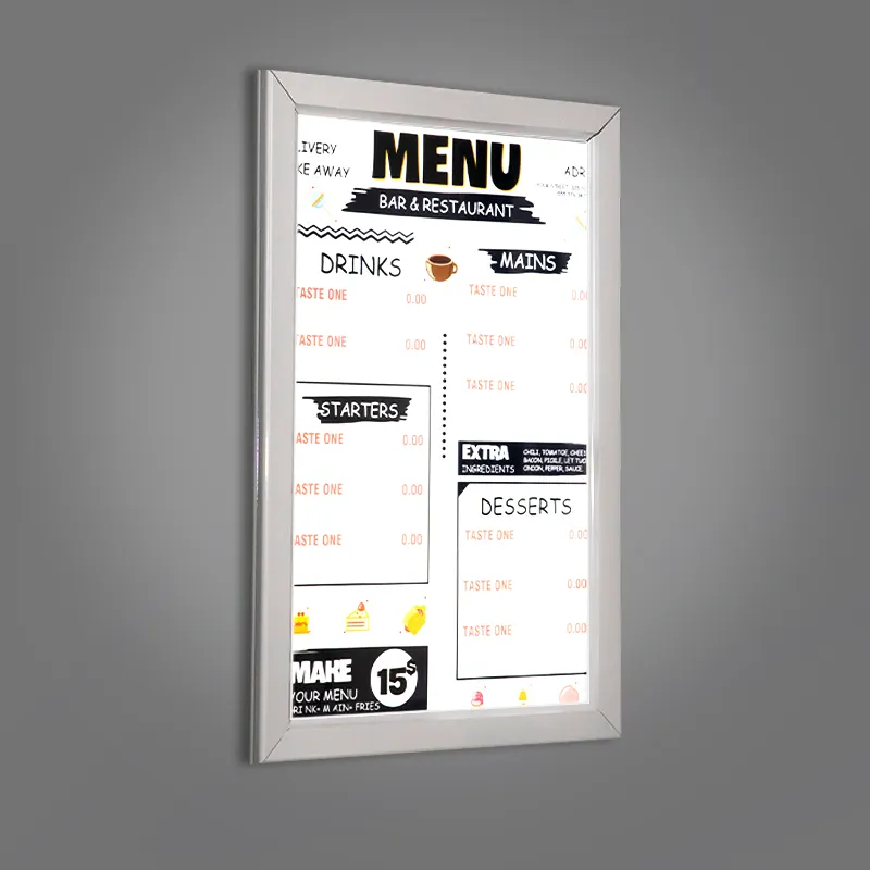 Led menu board illuminato segnaletica ristorante menu a1 a2 a3 a4 in lega di alluminio led poster frame con light box per la pubblicità