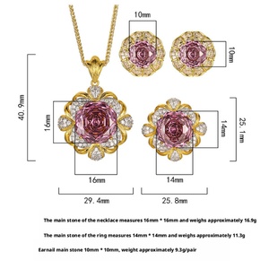 Parure de bijoux raffinée en cuivre écologique, zircon 16-14MM, plaqué or 18K, brossé, hypoallergénique, anti-ternissement, boucles d'oreilles et collier - Product Image 2