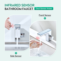 Robinet de lavabo automatique sans contact à capteur infrarouge, monotrou, à poser sur le plan, en alliage de zinc finition brossée, robinet intelligent pour salle de bain