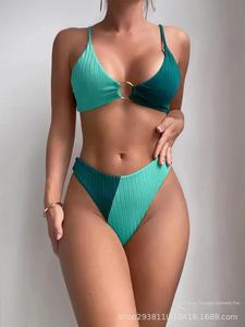 2025 nouveau <span class=keywords><strong>bikini</strong></span> dos nu assorti aux couleurs transfrontalières 2 ensemble motif solide maillot de bain écologique commerce extérieur transfrontalier - Product Image 4