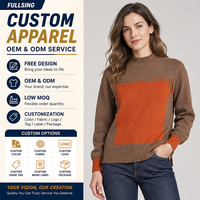 Pull en tricot à manches longues personnalisé pour femmes, col rond, color block, tricot décontracté, fabricant en gros