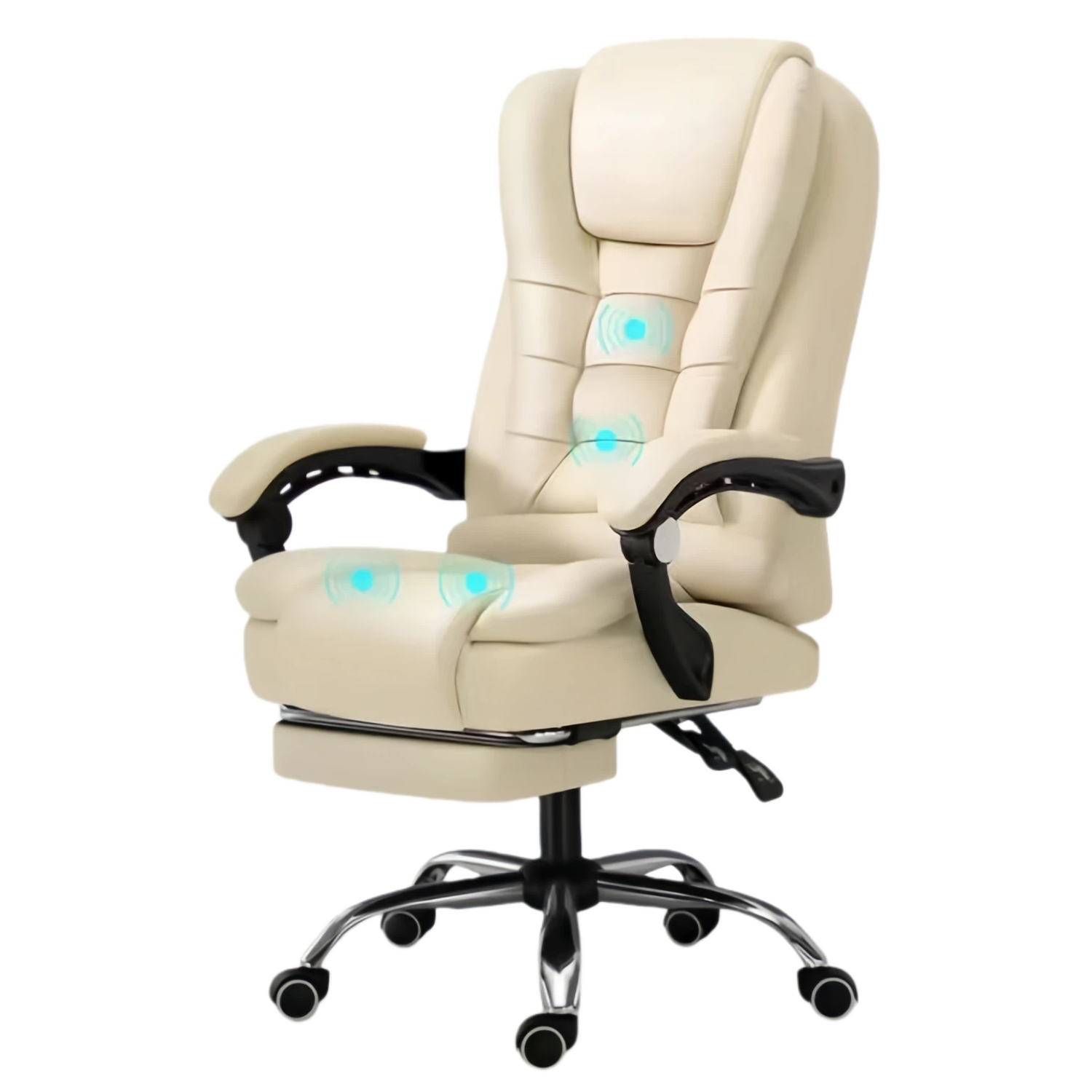 Silla de oficina en casa de cuero blanco (con reposapiés)