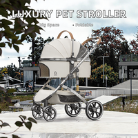 Poussette pliable à 4 roues pour petits animaux, imperméable, grande capacité, coussin confortable, compatible voiture/train/bateau