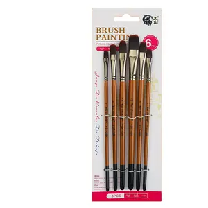 Art Stationery Art Supplies Alta Qualidade Bom Preço Artista 6pcs Handle Madeira Ouro Nylon Hair Art Painting Brushes Set