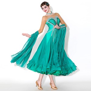 High Quality Moq 1pcs Women Ladies Performance Wear Green International Standard Competition <strong>Ballroom</strong> <strong>Dance</strong> <strong>Dresses</strong> - Product Image 3