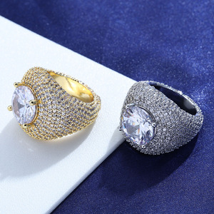 Wholesale Unisex Classic Style <b>Iced</b> Zircon <b>Ring</b> Full Diamond Gold/Silver Plated Alloy Jewelry for Gift Party Anniversary - Product Image 6
