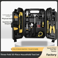Ensemble de boîtes à outils en acier allié à trois compartiments, kit d'outils manuels d'urgence pour la maison et la voiture, boîte à outils portable, outils de quincaillerie fabriqués en Chine