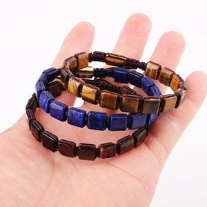 Bracelet d'<span class=keywords><strong>amitié</strong></span> tissé pour homme en pierres naturelles œil <span class=keywords><strong>de</strong></span> tigre et <span class=keywords><strong>lapis</strong></span>-<span class=keywords><strong>lazuli</strong></span>, forme carrée personnalisée, pour la création <span class=keywords><strong>de</strong></span> bijoux - Product Image 6