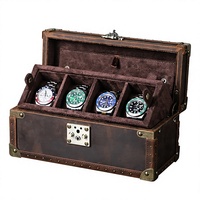 Eonluxe Boîte de Collection de Montres Vintage en Cuir Crazy Horse Faite à la Main, Style Caisse à Quatre Emplacements avec Fermeture à Pression, Rivets, Étui à Montres Authentique NEUF