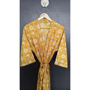 Bata Kimono Vintage de Algodón Tallas Grandes, 100% Algodón con Estampado Floral, Suave y Cómoda, Largo hasta la Rodilla, Vestido Tipo Bata, Ropa de Playa - Product Image 5