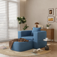 VOXHOME Nordisches Minimalistisches Einzelsofa-Bett für Wohnzimmer Schlafzimmer Heim-Möbel Klappbares Faulbett-Sofa Blaues Bouclé-Sofa