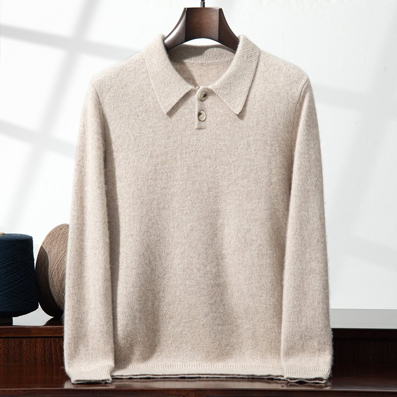 Environmentally Friendly High-quality Cashmere Knitted Breathable Front Button Anti-wrinkle Winter Pullover -neck Men's