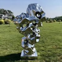 Sculptures abstraites en métal miroir, grandes sculptures en acier inoxydable, ornements en pierre de Taihu de haute qualité, sur mesure pour l'extérieur