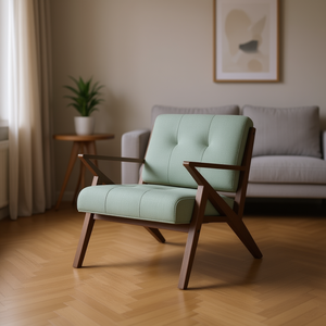 Cultiver <b>Lounge</b> <b>Chair</b> Midcentury Modern Wood Frame Tufted Back Green Upholstery <b>Living</b> <b>Room</b> Furniture - Product Image 2