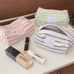 Bolsa de maquillaje de tela de rizo, bolsas de cosméticos de gran capacidad, neceser portátil de moda para mujeres, hombres, viajes, playa, al aire libre - Product Image 4