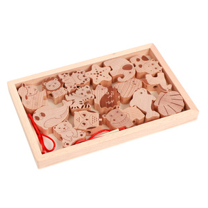 Nouveaux jouets éducatifs en bois pour enfants : grands blocs d'animaux 3D en hêtre, perles à enfiler, jeux de cordes pour enfants - Product Image 1
