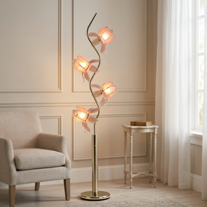 Unique Curved Stem Lotus Flower <b>Floor</b> <b>Lamp</b>, <b>Pink</b> Acrylic Glowing Petals Standing <b>Lamp</b> for High-end Interior - Product Image 2