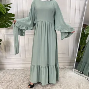 Sıcak nokta satış özel Abaya türkiye bayanlar islam giyim lüks şifon Ruffled kollu Abaya kadınlar müslüman kıyafetleri Dubai Aba