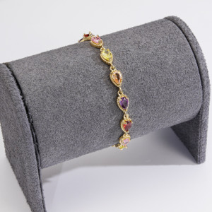 Luxury 14K Gold Plated Rainbow Cubic Zirconia Tennis <strong>Bracelet</strong> Colorful Pear Oval Marquise Cut <strong>Gemstone</strong> <strong>Bracelet</strong> for Women Gift - Product Image 4