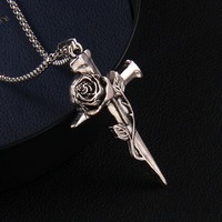 Collier romantique vintage en acier inoxydable double face fleur croix argent plaqué épine Rose pendentif européen américain Durable