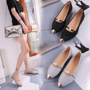 Zapatos Planos de Mujer con Punta en Pico, Decorados con Perlas Brillantes, Suela Suave, Punta Metálica, Estilo Coreano, para Todas las Temporadas, Primavera 2026 - Product Image 1