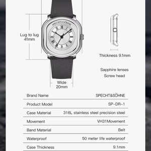 New 2025 35mm Vintage Quartz <b>Watch</b> for Men Grey Color Genuine Leather Strap Sapphire Crystal 50M Waterproof - Product Image 6