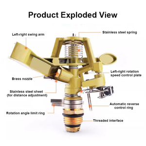 1/2 Zoll 3/4 Zoll Landwirtschaftliches Metall-Sprinkler-Bewässerungssystem 360° Getriebe-Antrieb Verstellbarer Rotierender Garten- und Rasensprinkler - Product Image 2